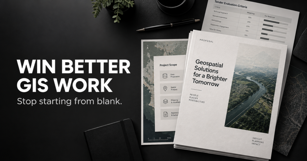 GIS proposal campaign thumbnail with professional tender documents and maps