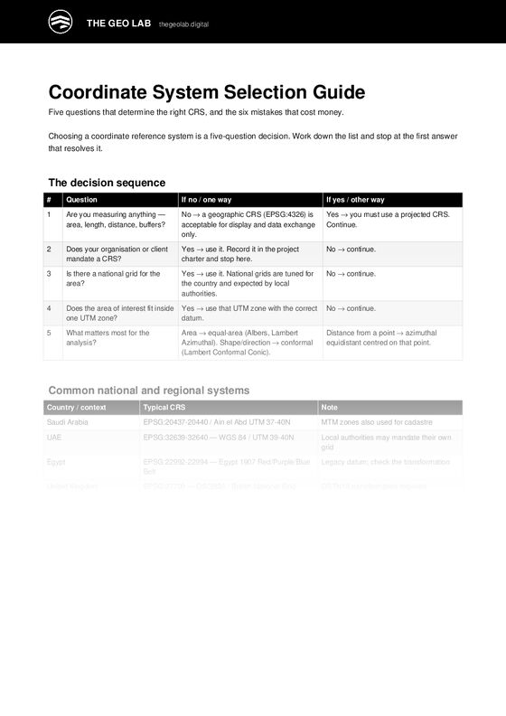 First page of Coordinate System Selection Guide (PDF)